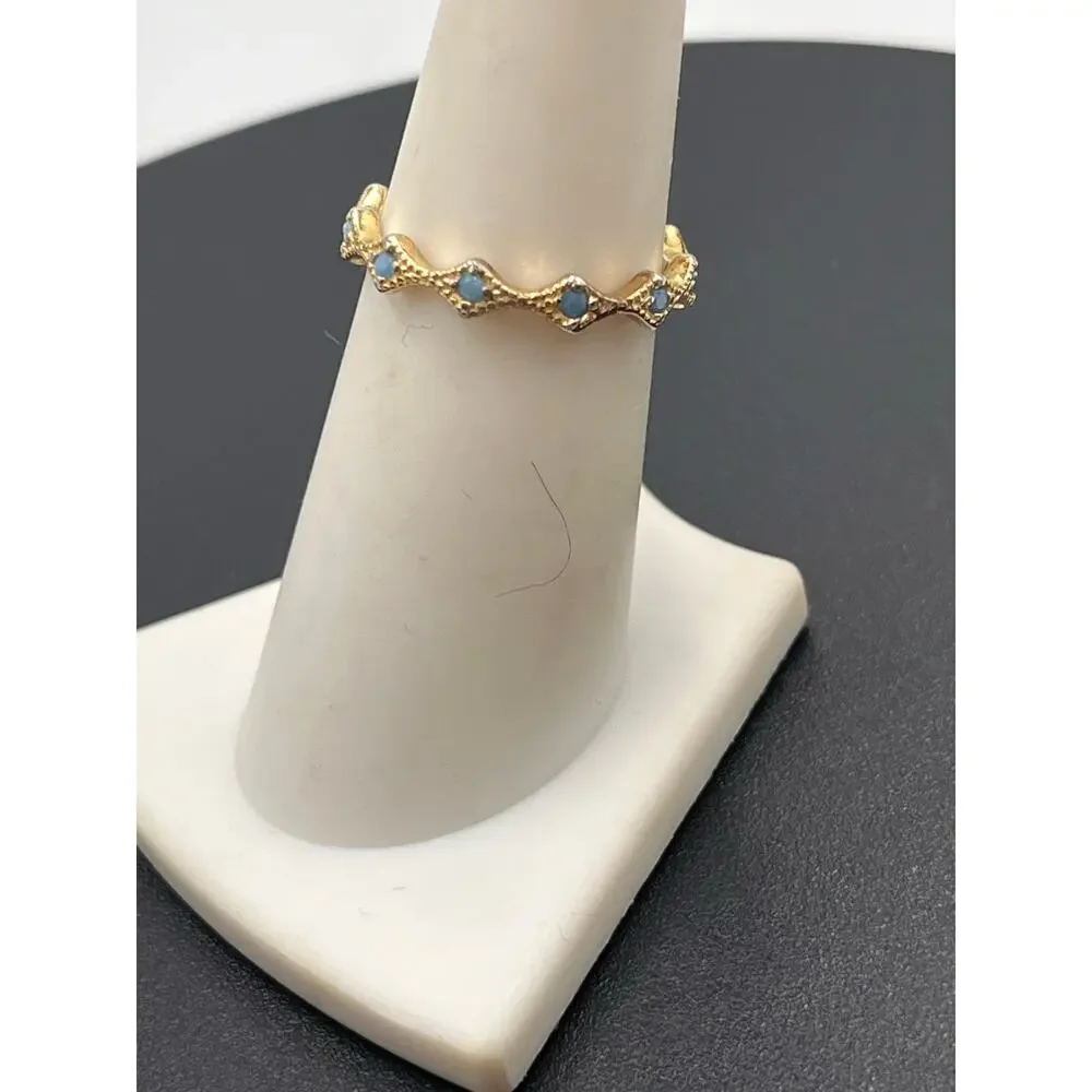SHASHI Penny‎ Band Stackable Blue Stone Scalloped Gold Plated Ring Sz 6.5